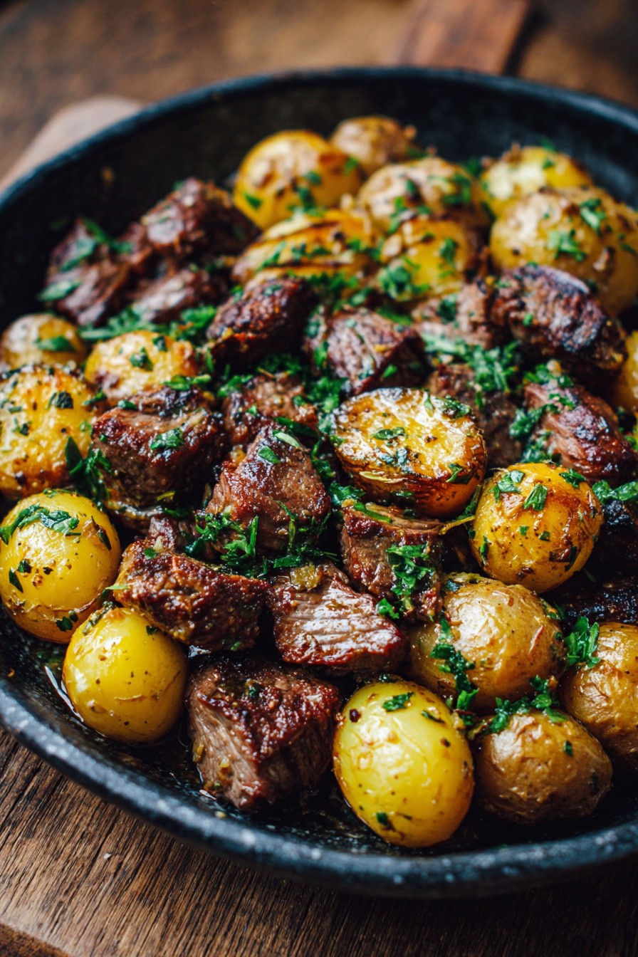 Garlic Butter Beef Bites with Potatoes