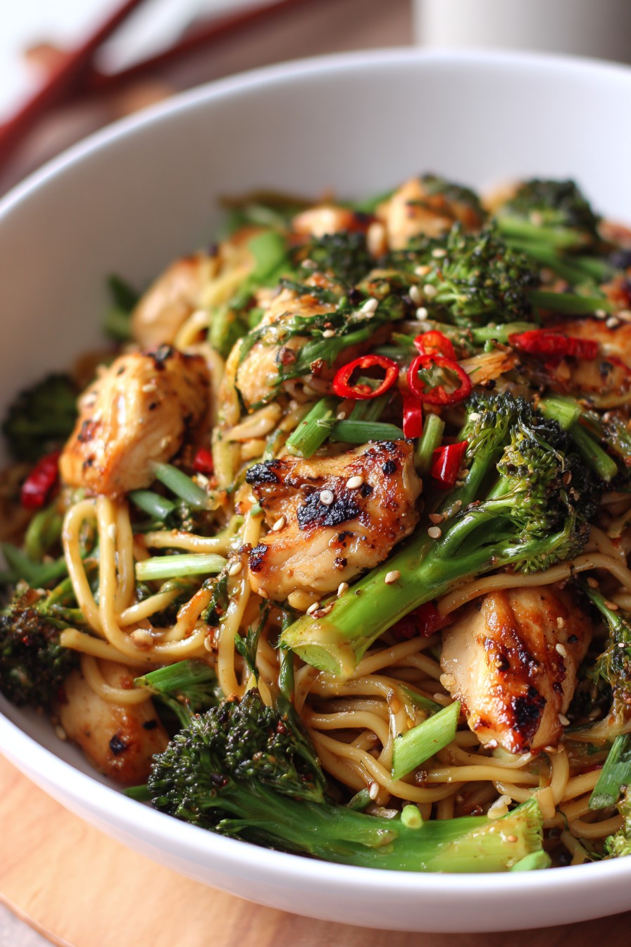 Spicy Garlic Chicken and Broccoli Noodle Bowls